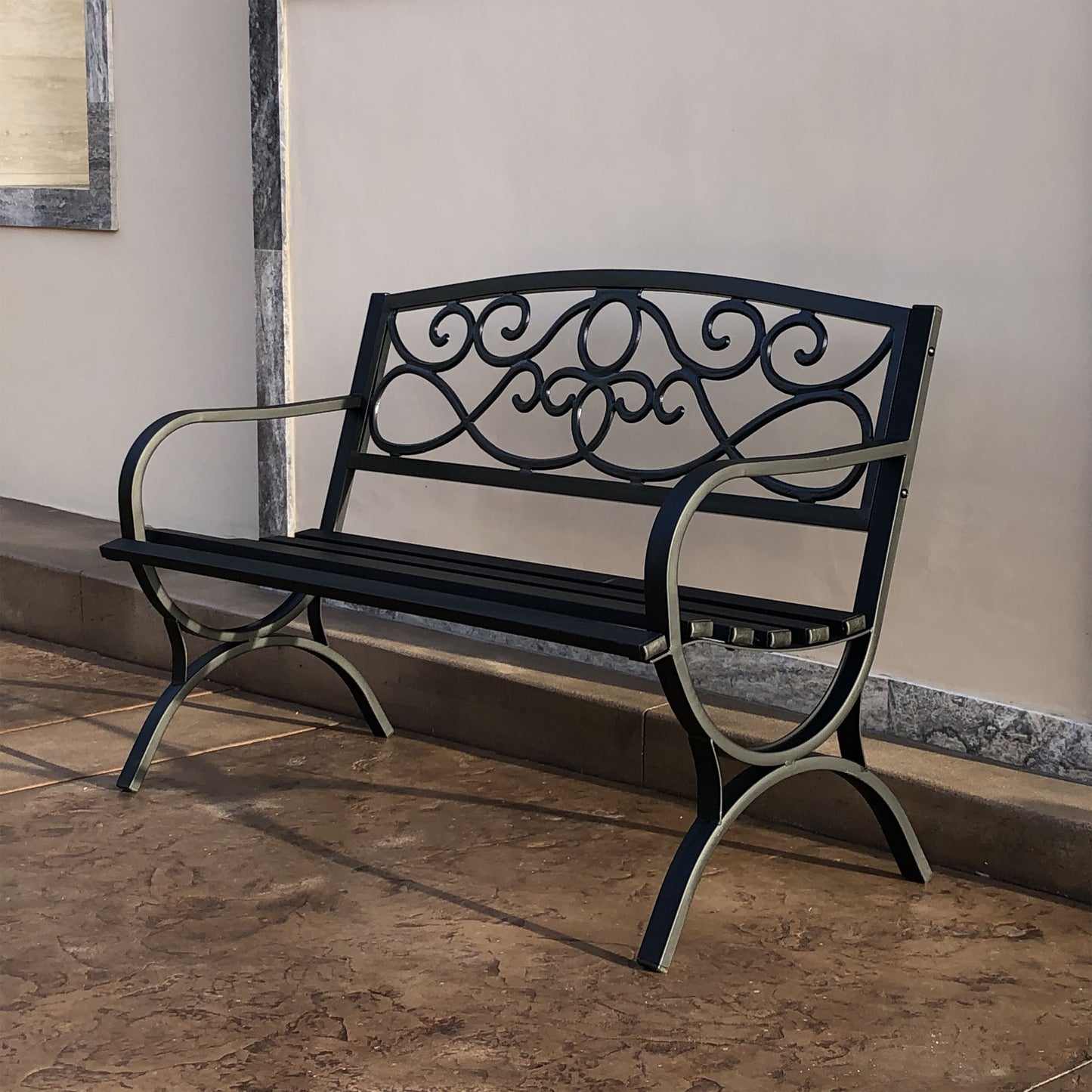50 in. Steel Outdoor Garden Bench - Black