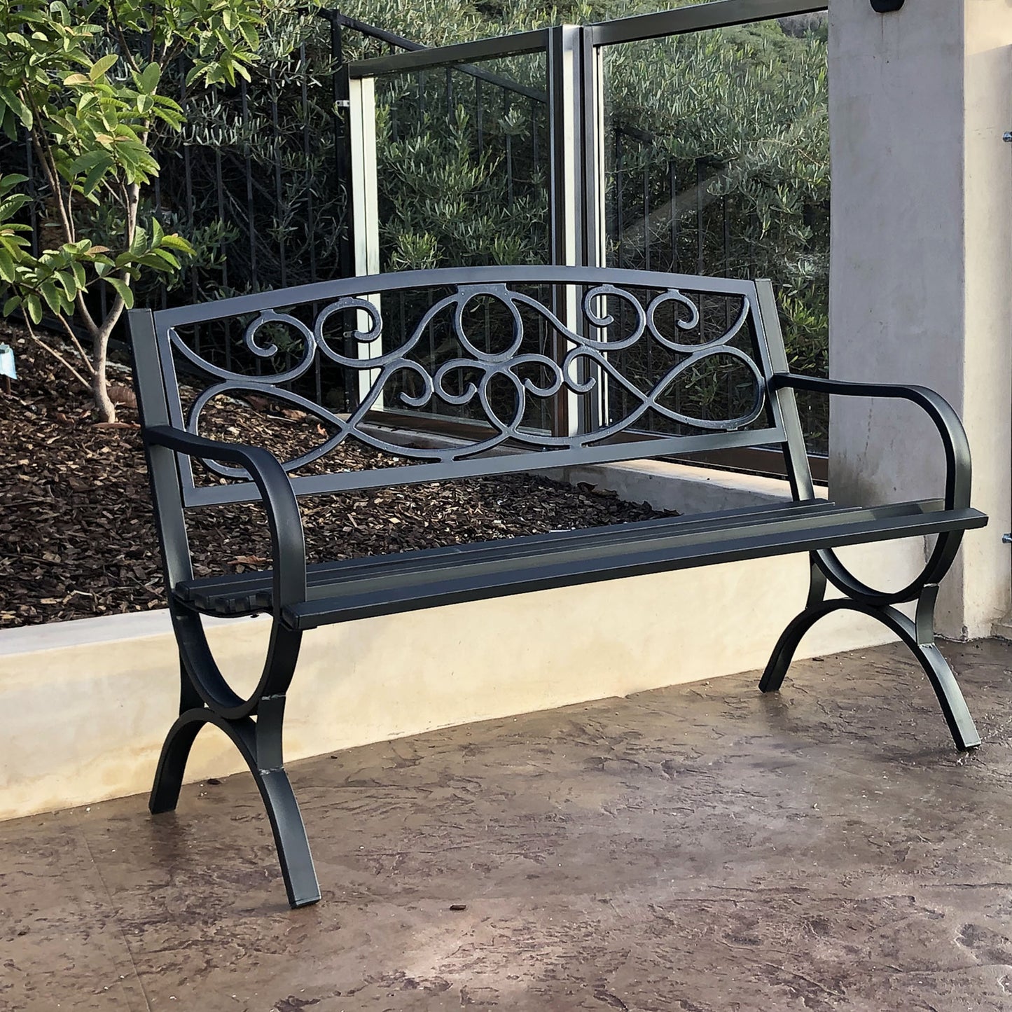 50 in. Steel Outdoor Garden Bench - Black