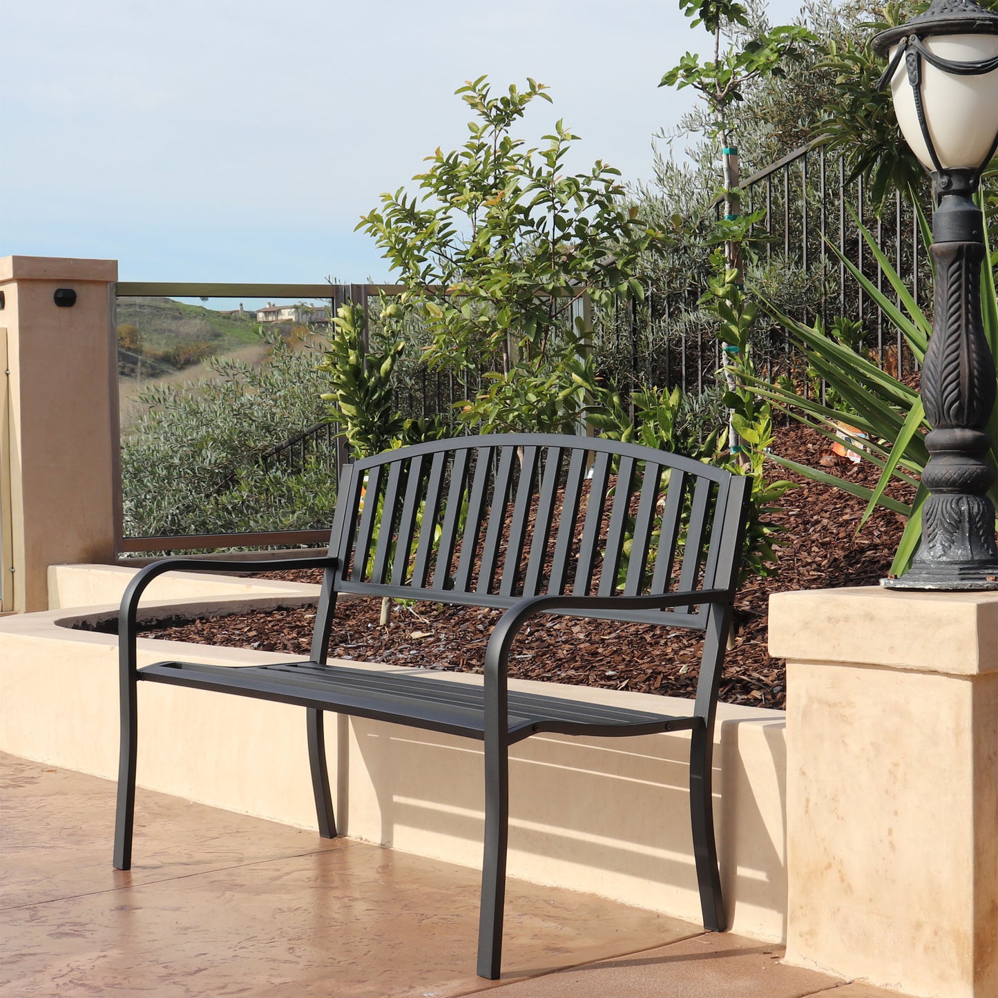 50 in. Steel Outdoor Garden Bench - Black