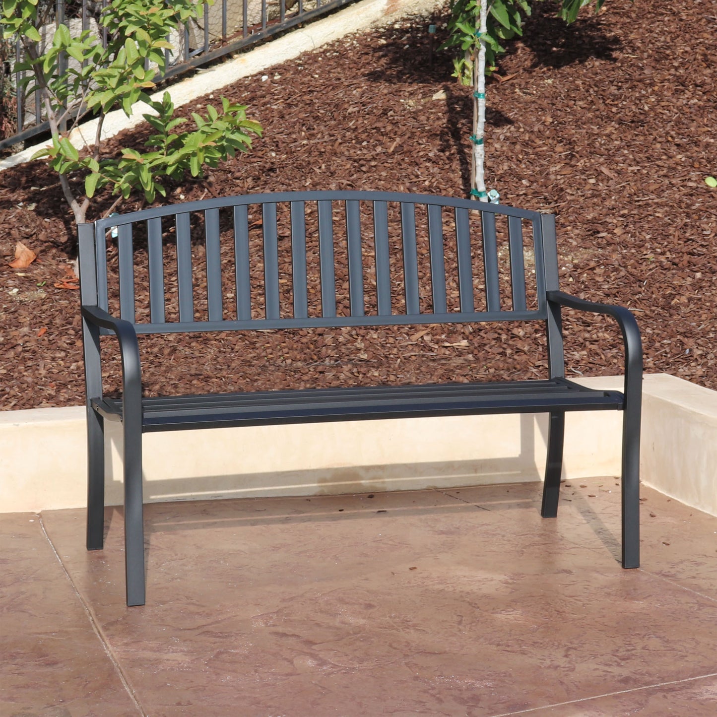 50 in. Steel Outdoor Garden Bench - Black