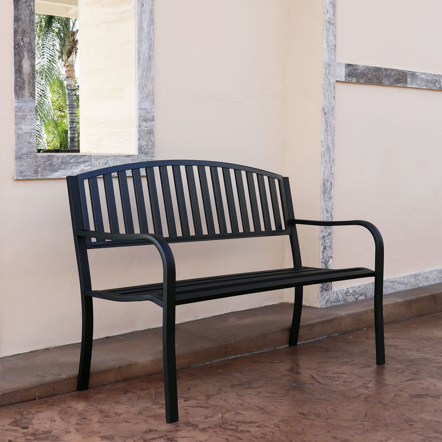 50 in. Steel Outdoor Garden Bench - Black