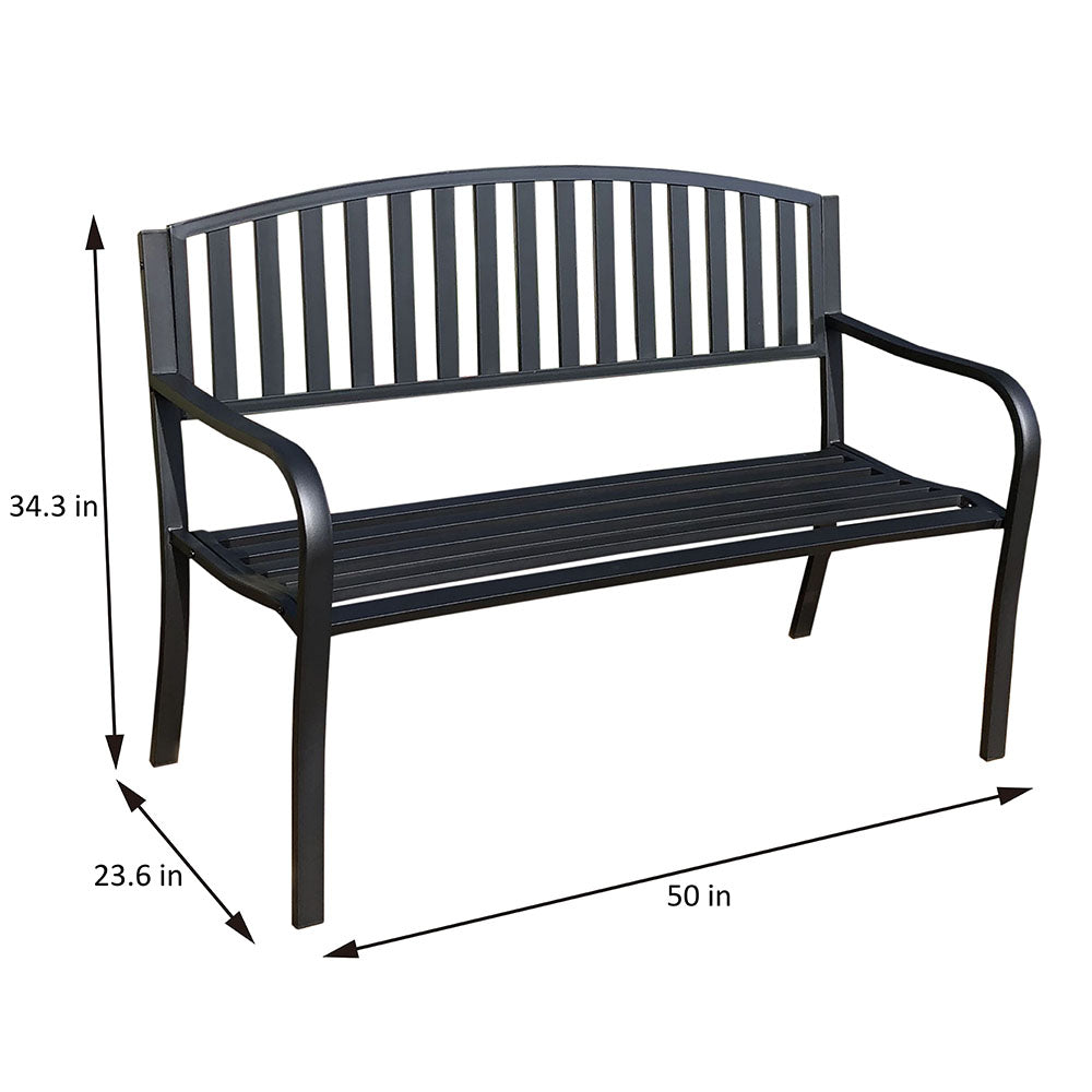 50 in. Steel Outdoor Garden Bench - Black