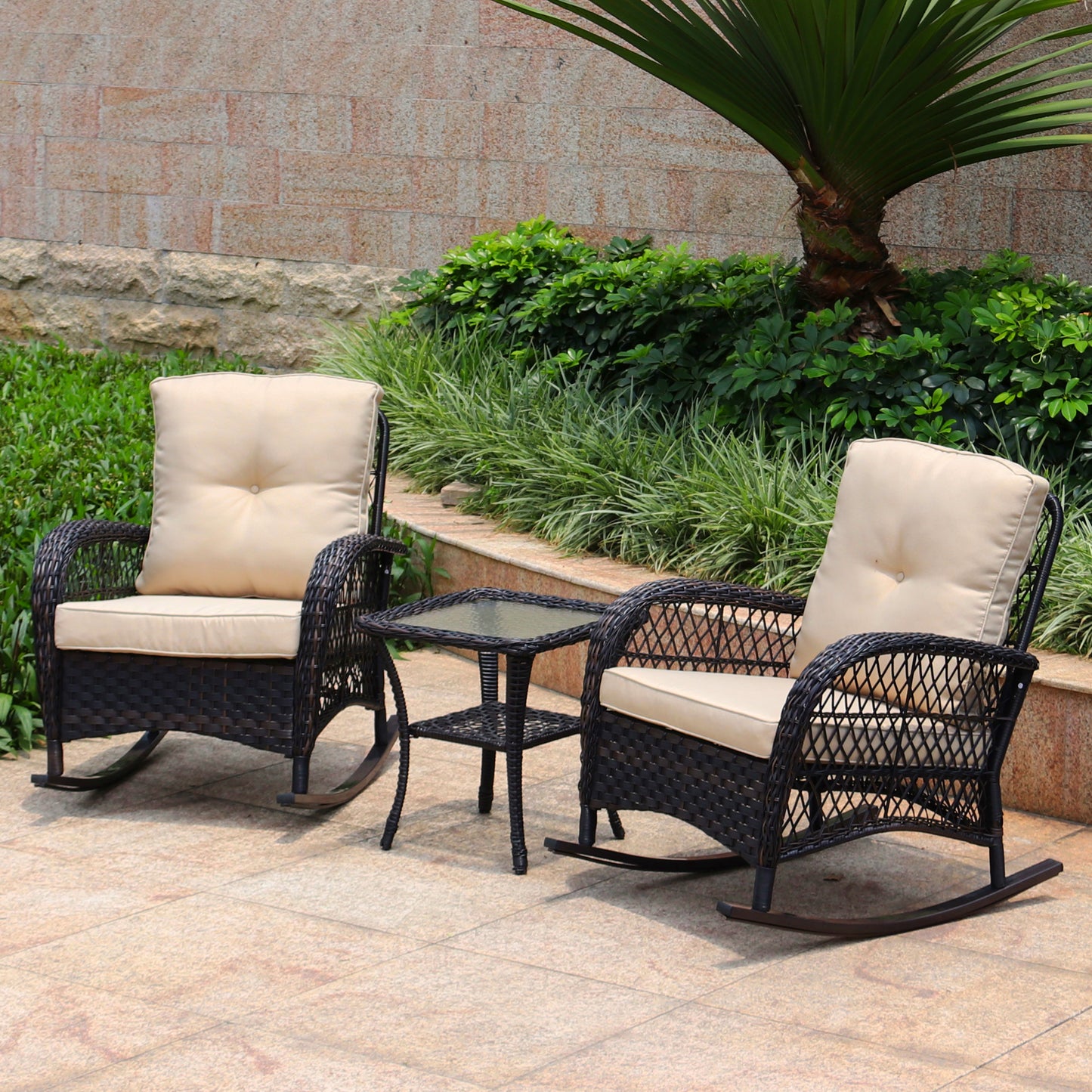 3 PCs Wicker Conversation Set - Black