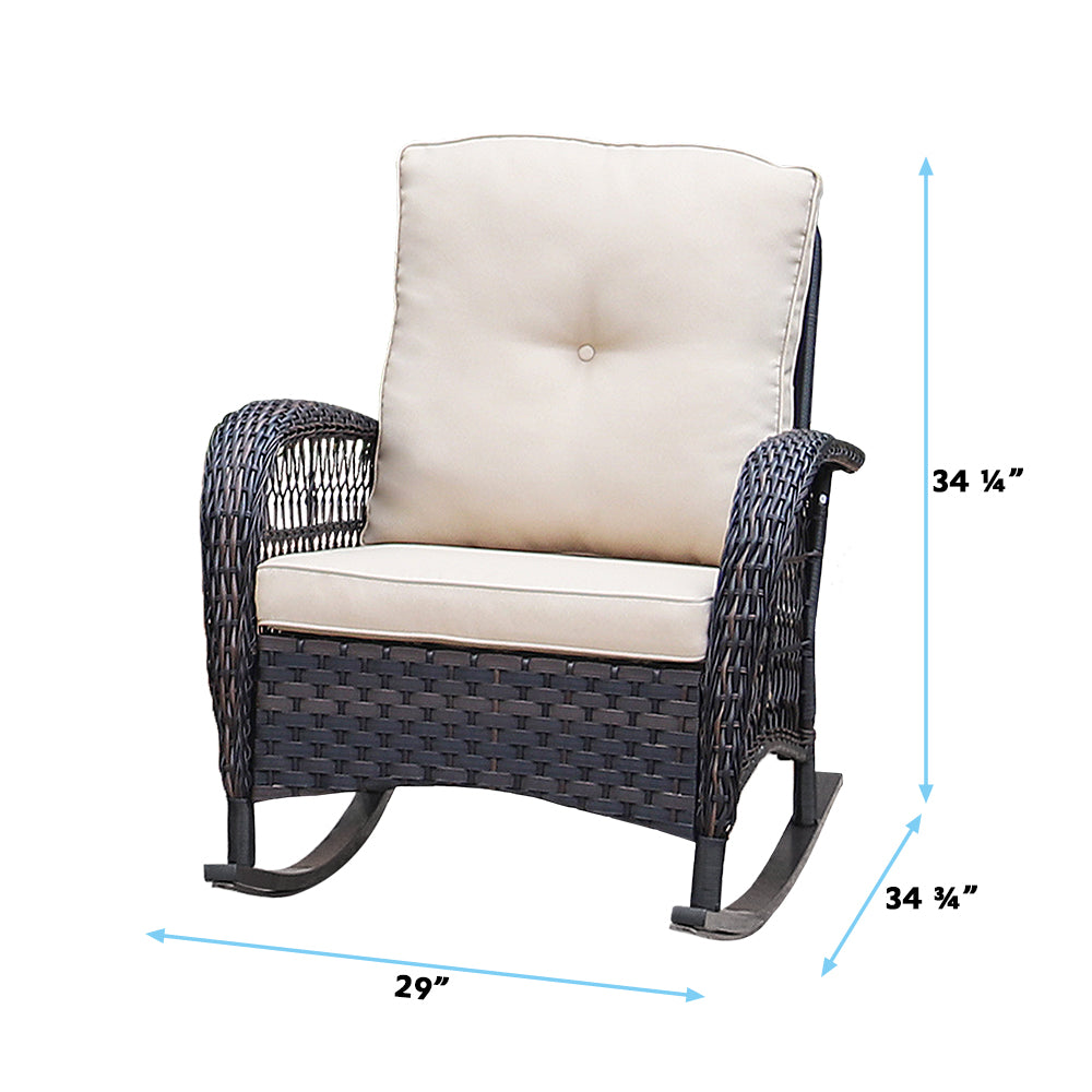 3 PCs Wicker Rocking Patio Conversation Set with Beige