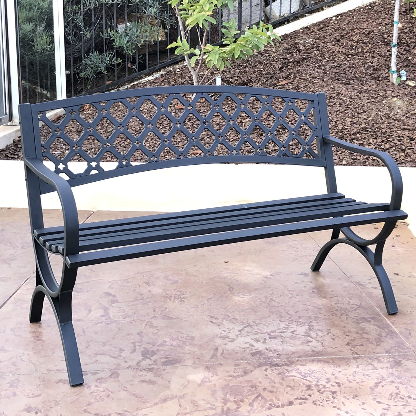 50 in. Steel Outdoor Garden Bench - Black