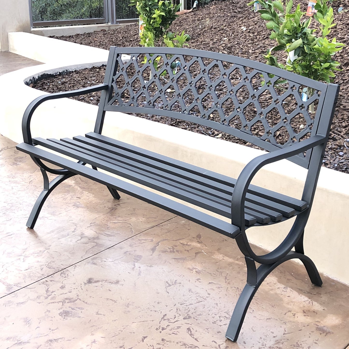 50 in. Steel Outdoor Garden Bench - Black