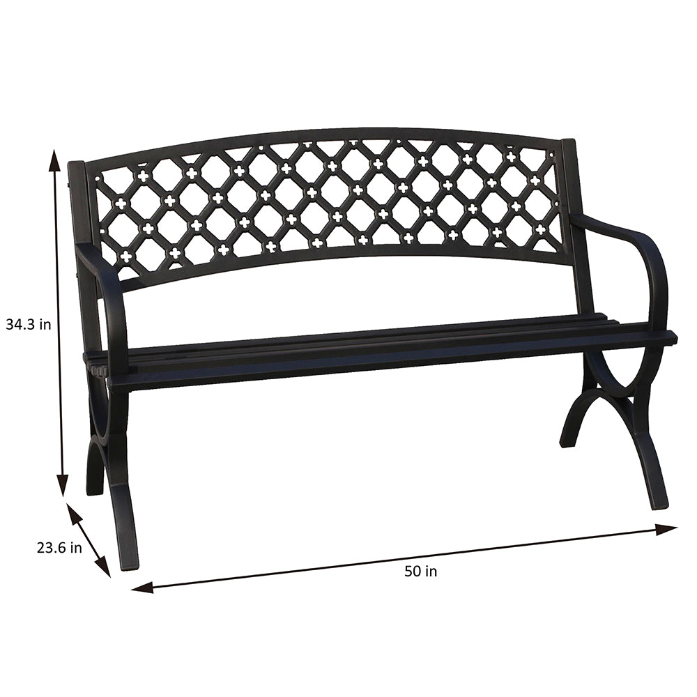 50 in. Steel Outdoor Garden Bench - Black