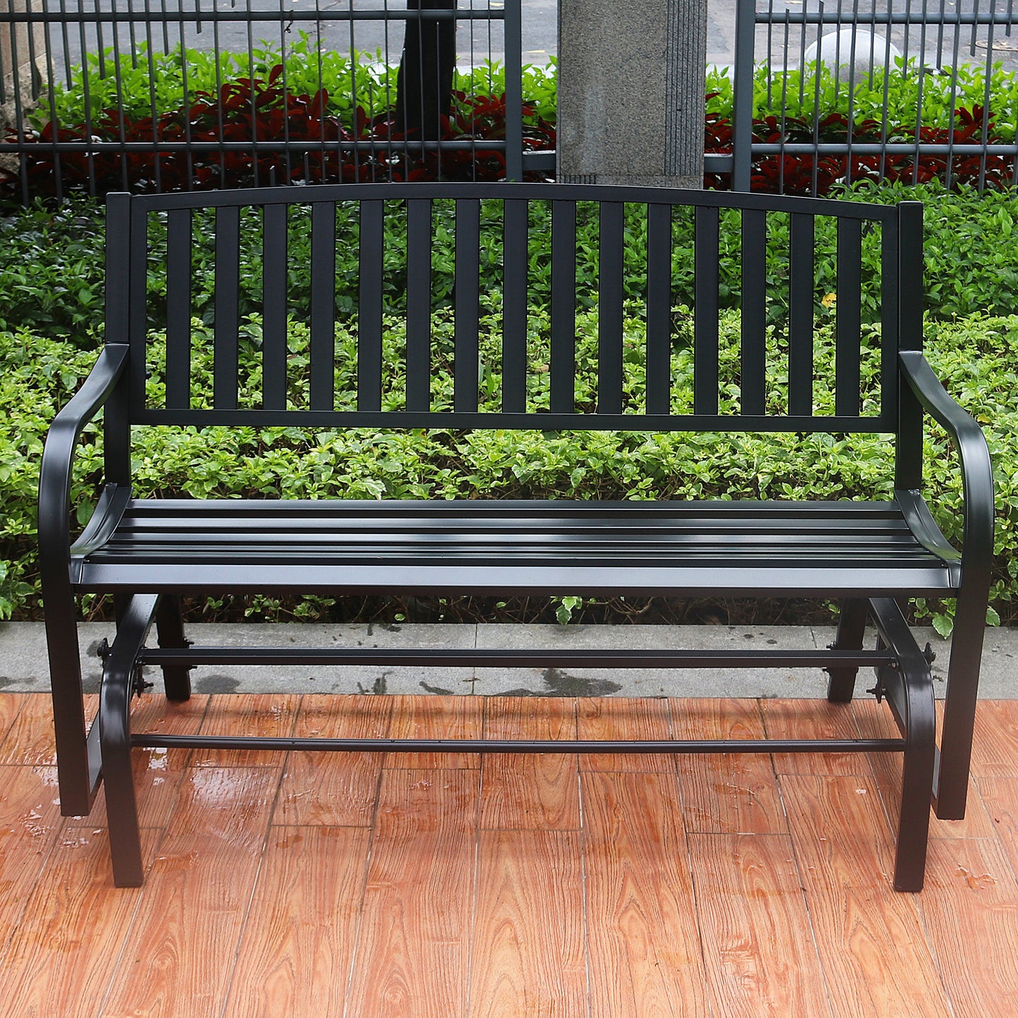 50 in. Steel Outdoor Garden Glider Bench - Black
