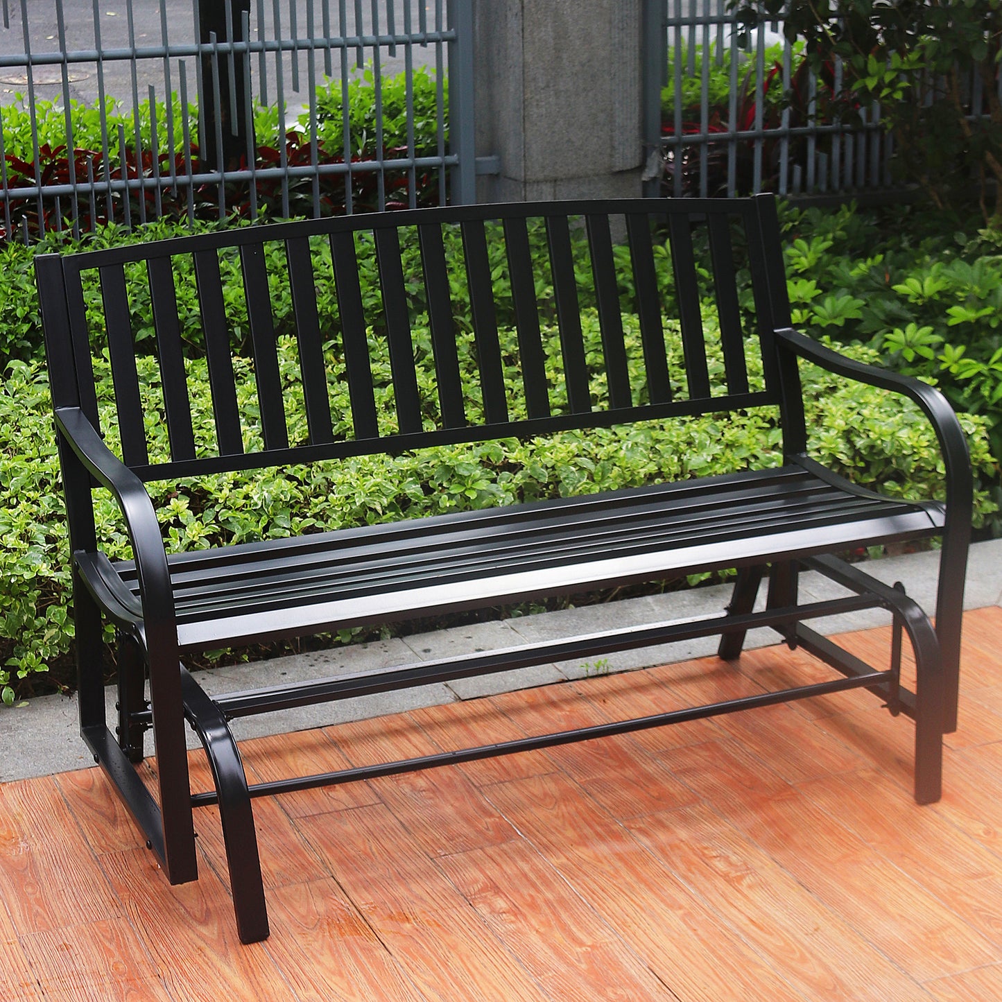 50 in. Steel Outdoor Garden Glider Bench - Black