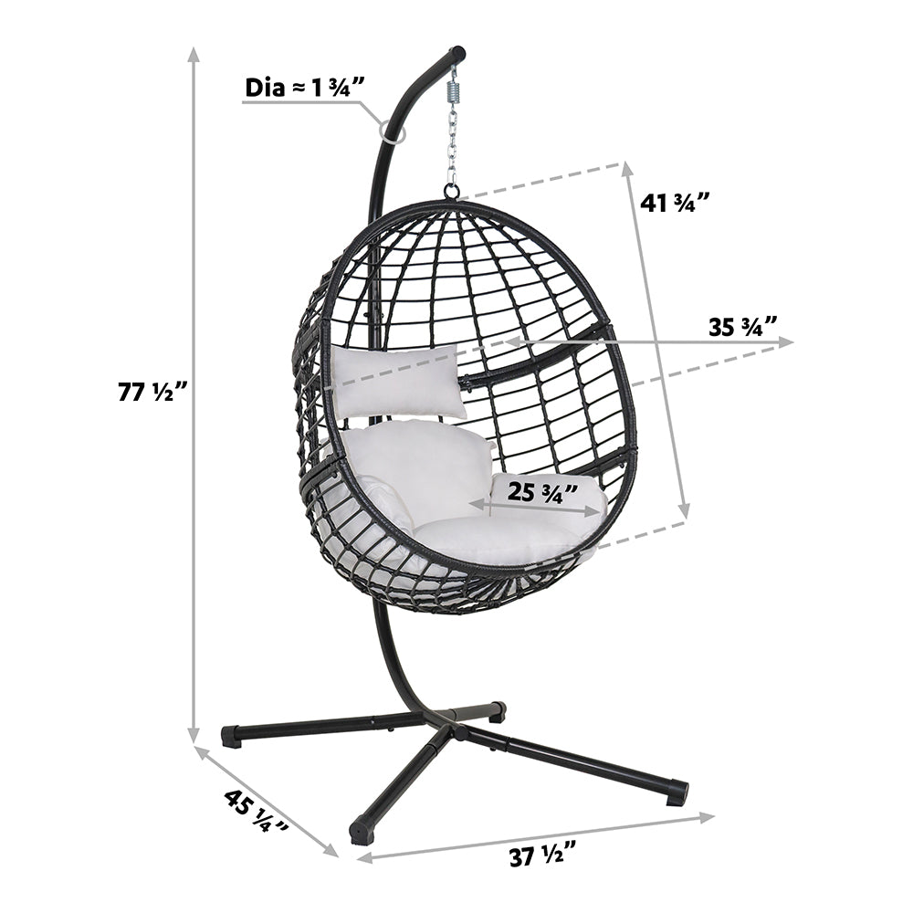 78 in. Black Wicker Outdoor Basket Swing Chair with Stand