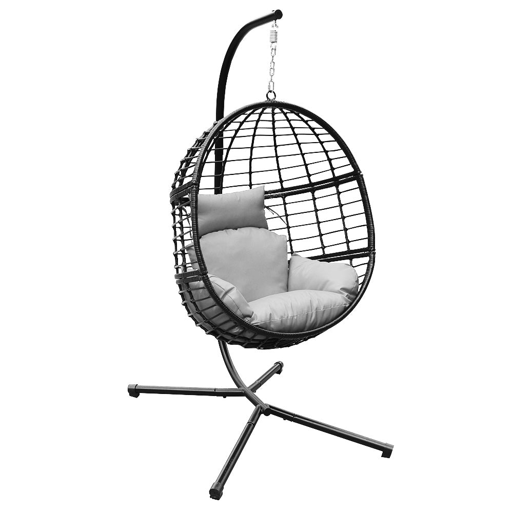 78 in. Black Wicker Outdoor Basket Swing Chair with Stand