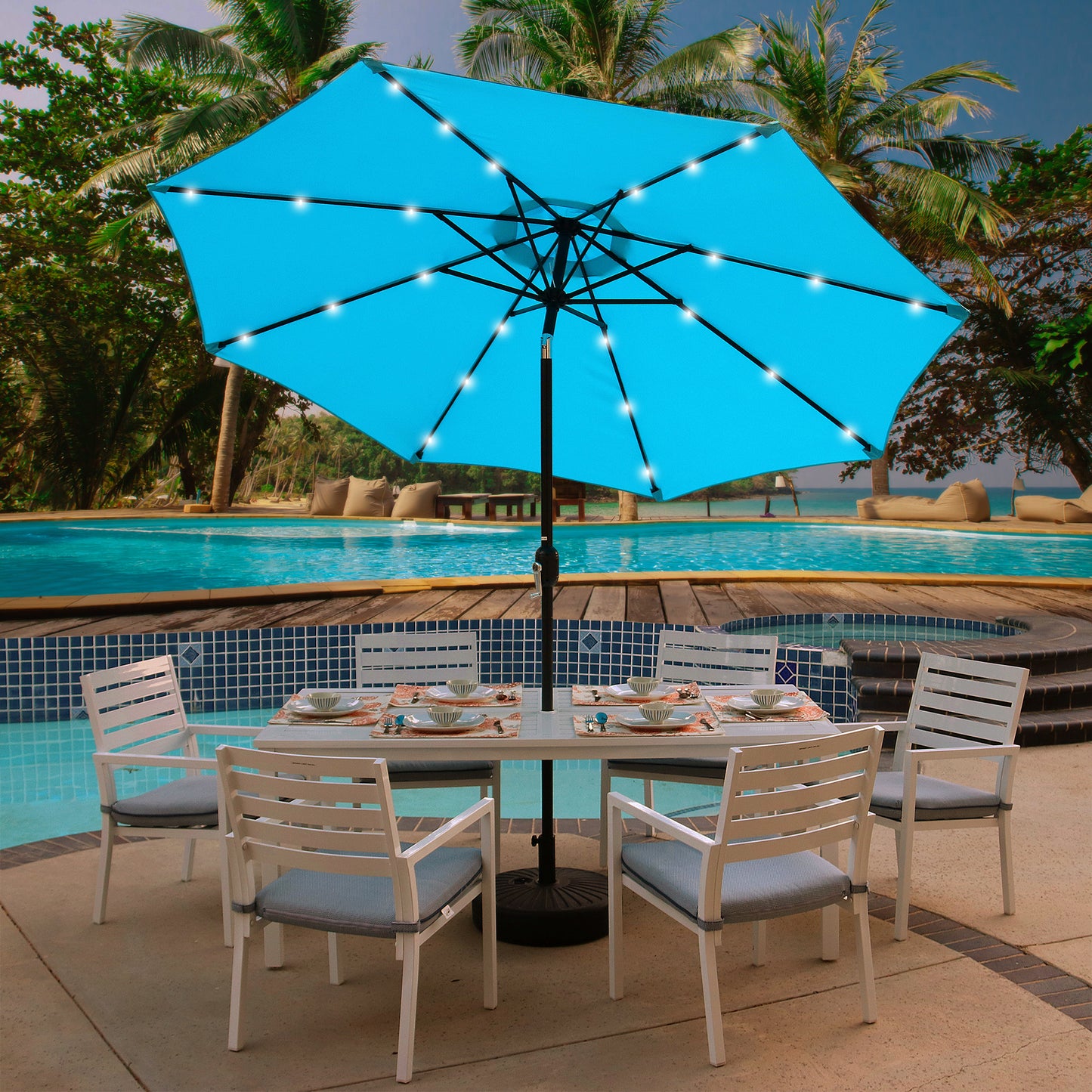 9 Ft Solar Lighted Patio Umbrella