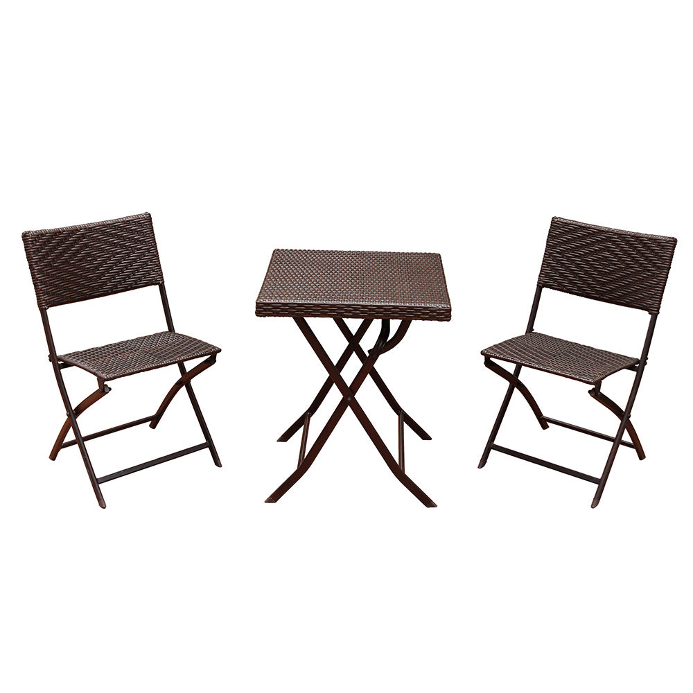 3 PCs Wicker Folding Set - Dark Brown, Grey