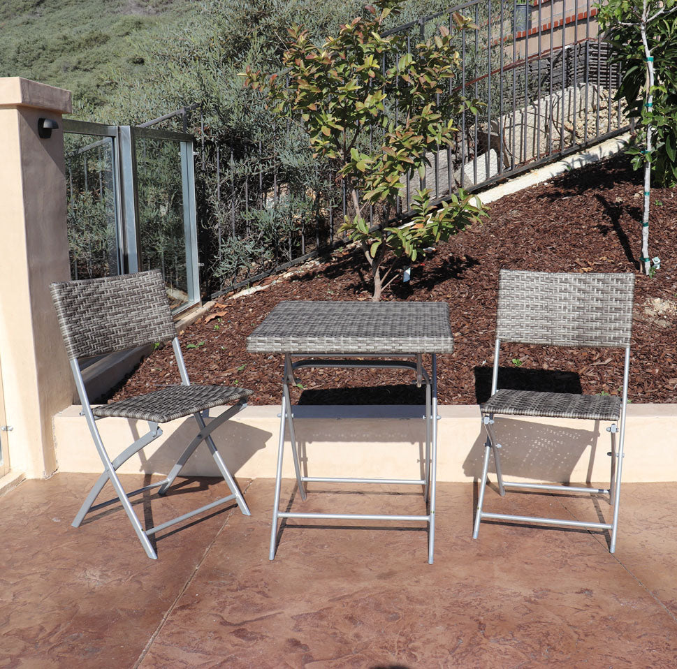 3 PCs Wicker Folding Set - Dark Brown, Grey