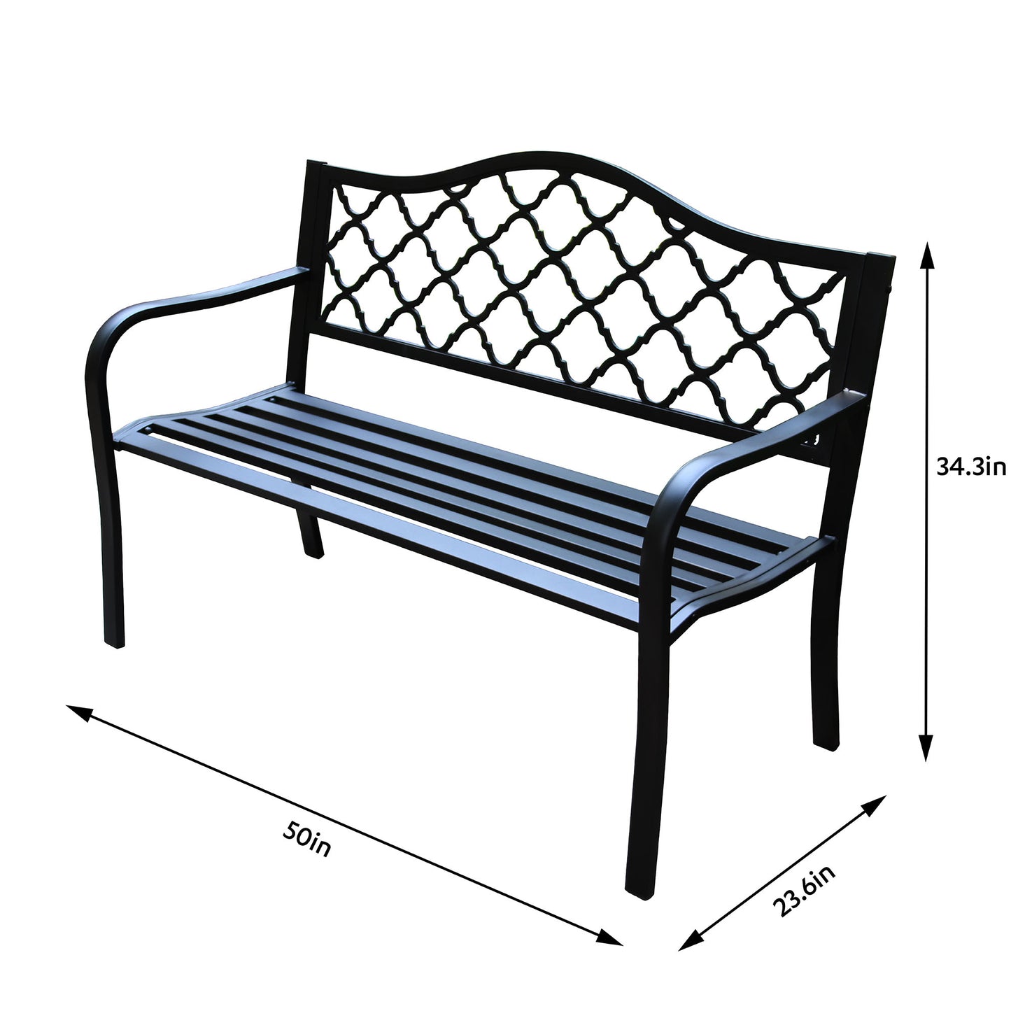 50 in. Steel Designer Outdoor Garden Bench - Black