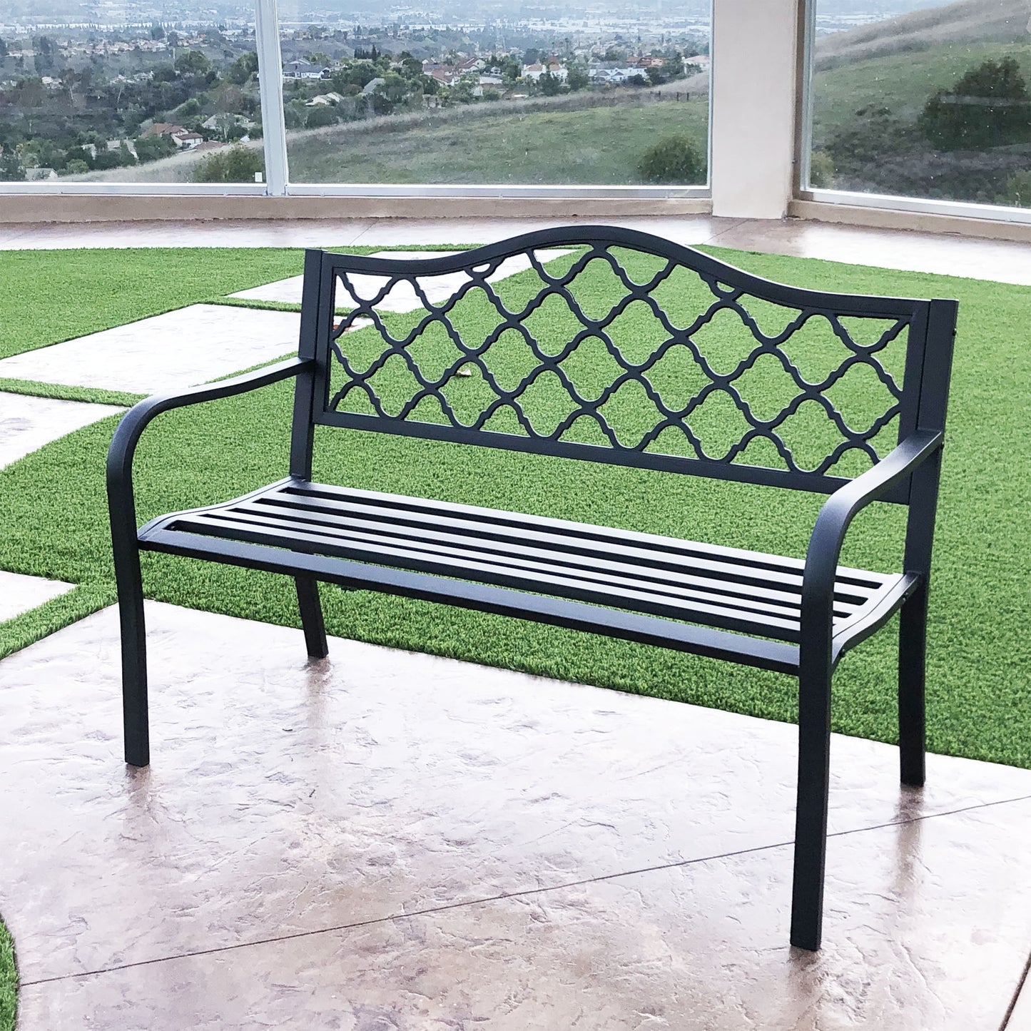 50 in. Steel Designer Outdoor Garden Bench - Black