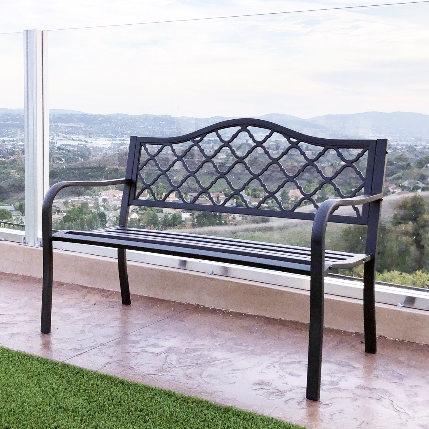 50 in. Steel Designer Outdoor Garden Bench - Black