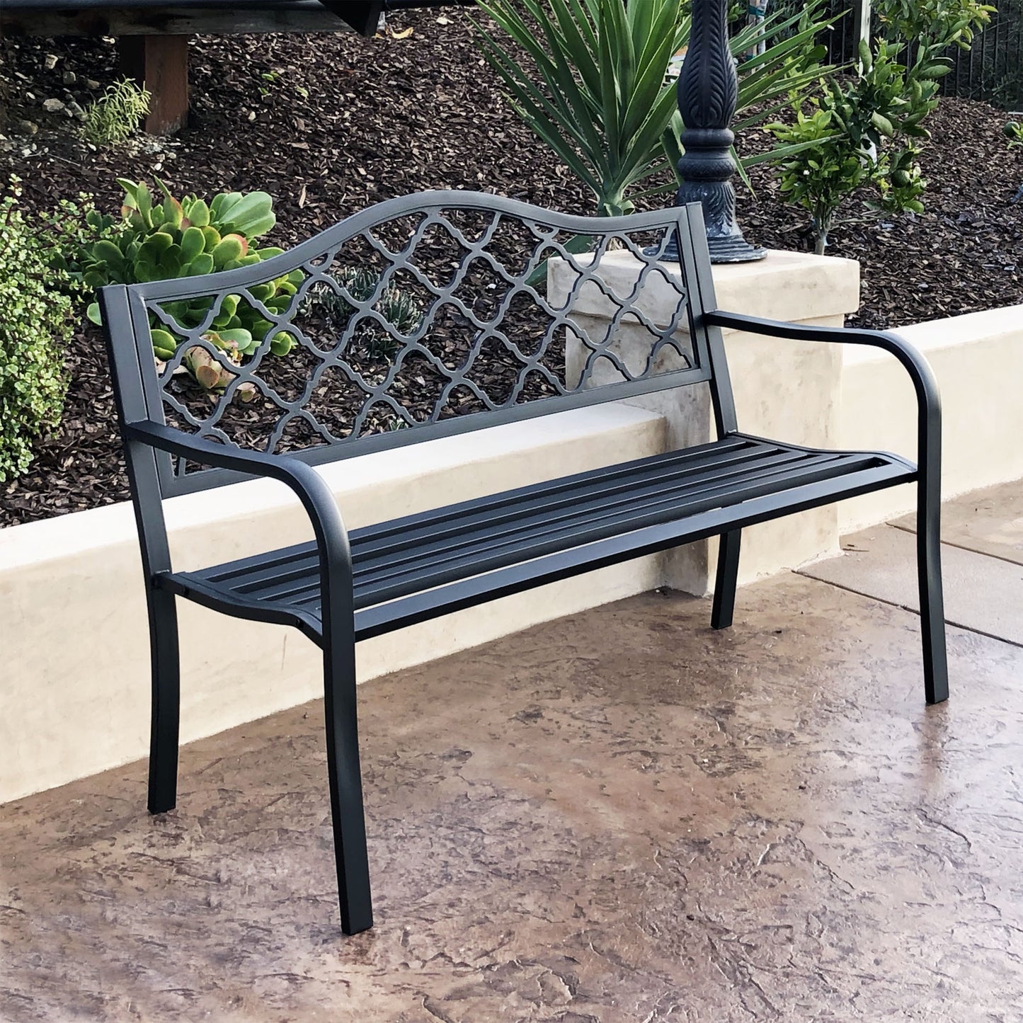 50 in. Steel Designer Outdoor Garden Bench - Black