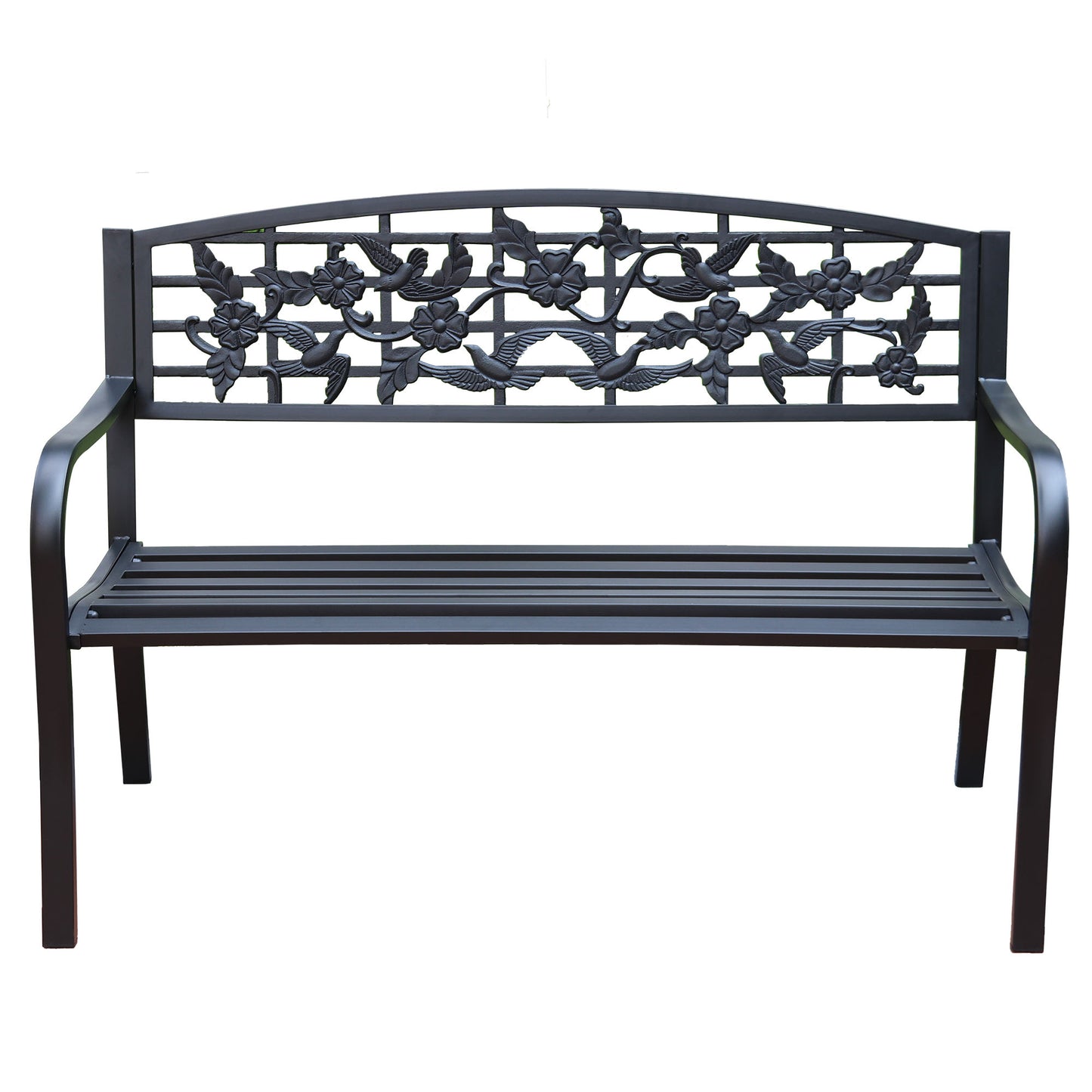 50 in. Steel Designer Outdoor Garden Bench - Black