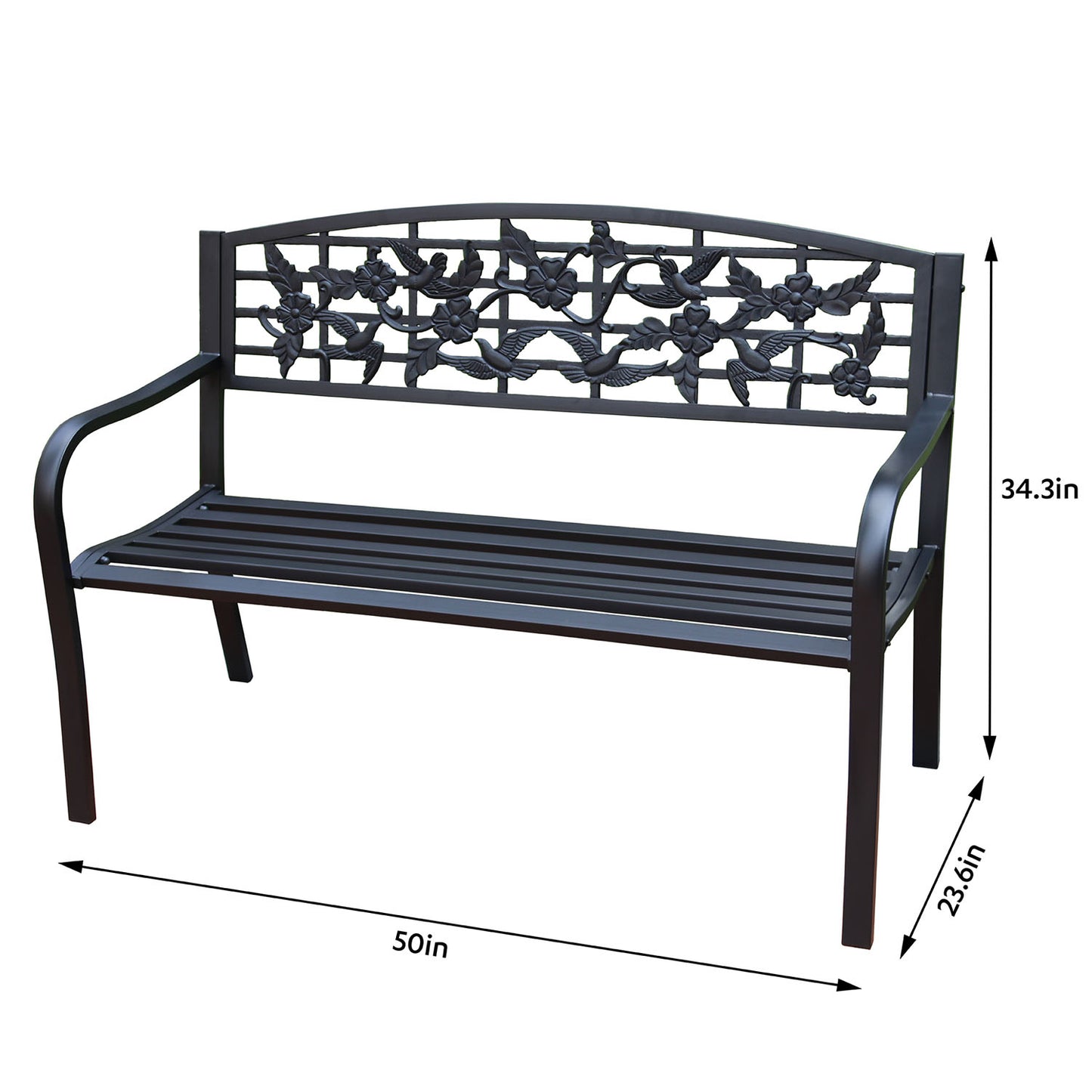 50 in. Steel Designer Outdoor Garden Bench - Black