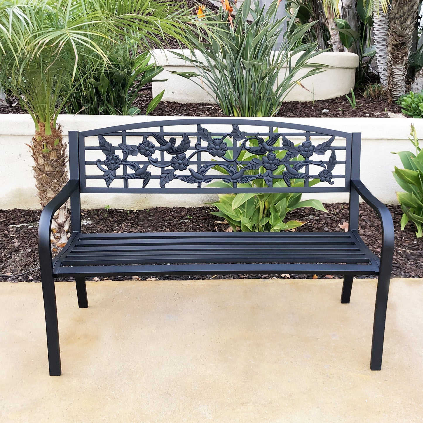 50 in. Steel Designer Outdoor Garden Bench - Black