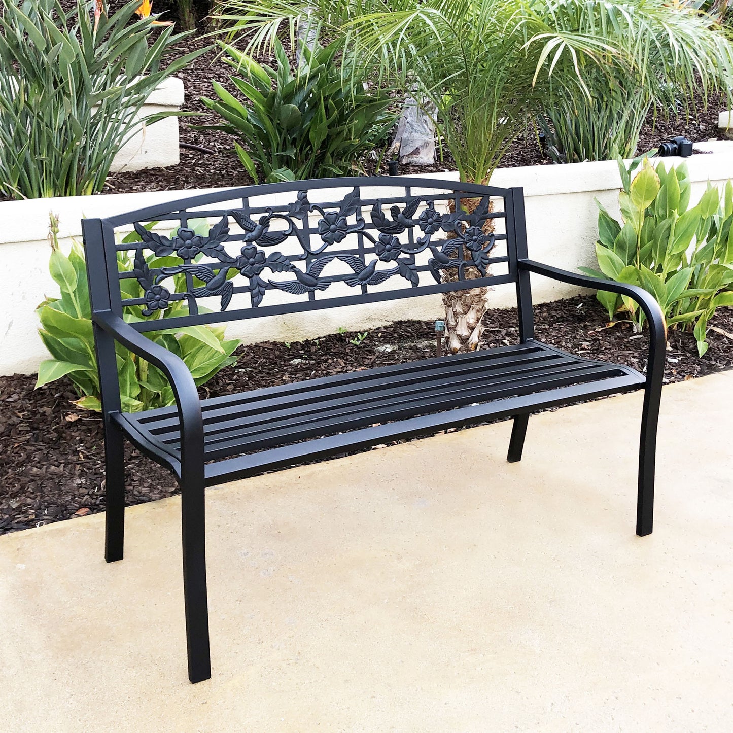 50 in. Steel Designer Outdoor Garden Bench - Black