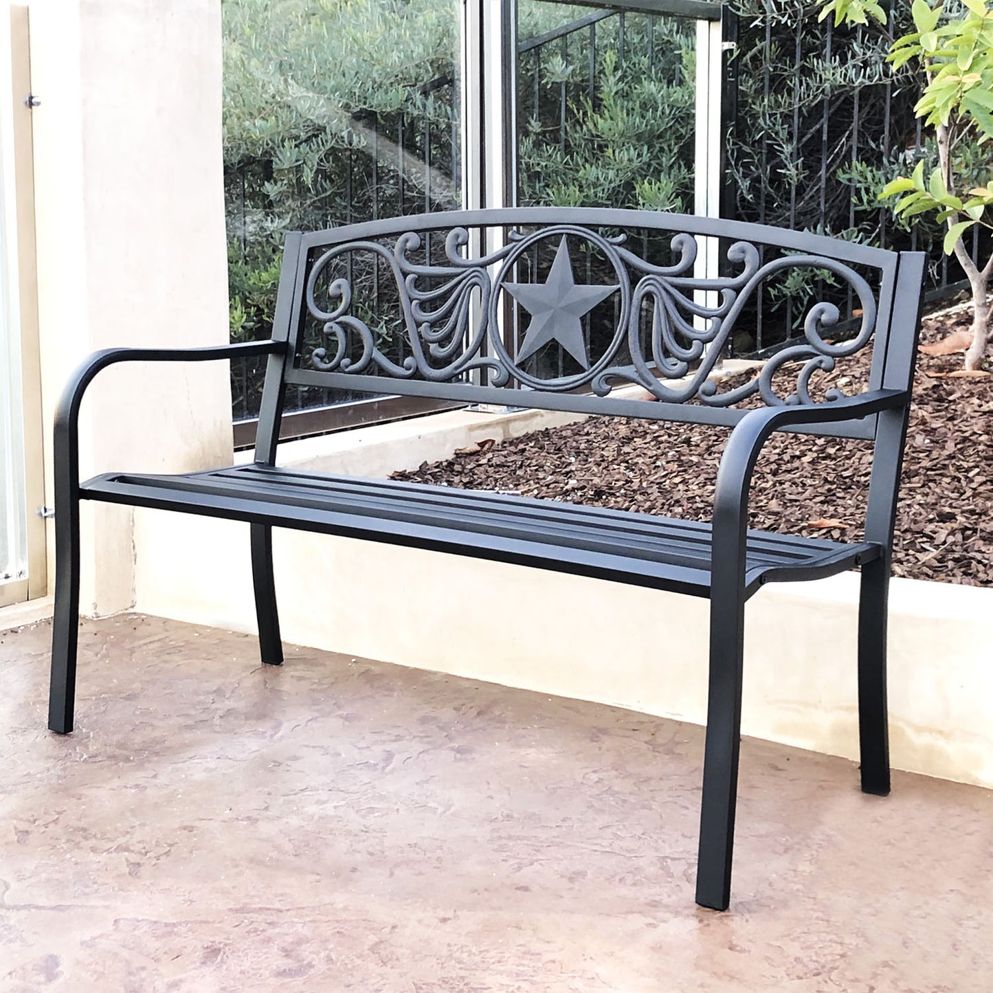 50 in. Steel Designer Outdoor Garden Bench - Black