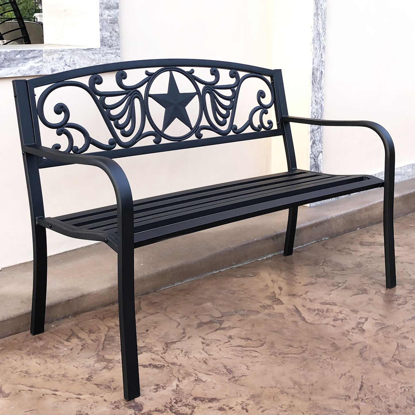 50 in. Steel Designer Outdoor Garden Bench - Black