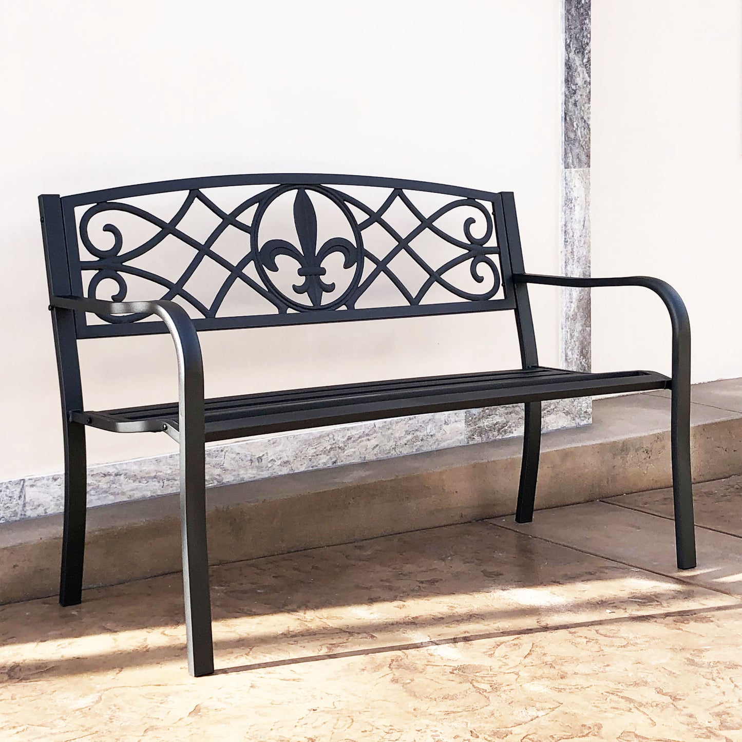 50 in. Steel Designer Outdoor Garden Bench - Black