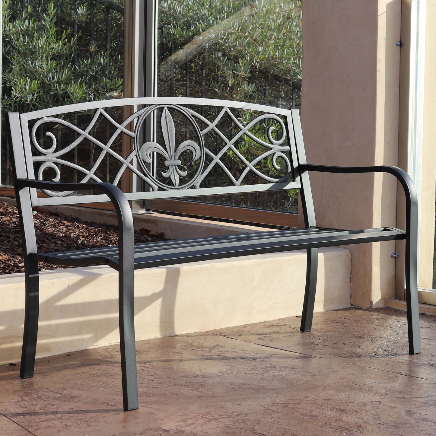 50 in. Steel Designer Outdoor Garden Bench - Black