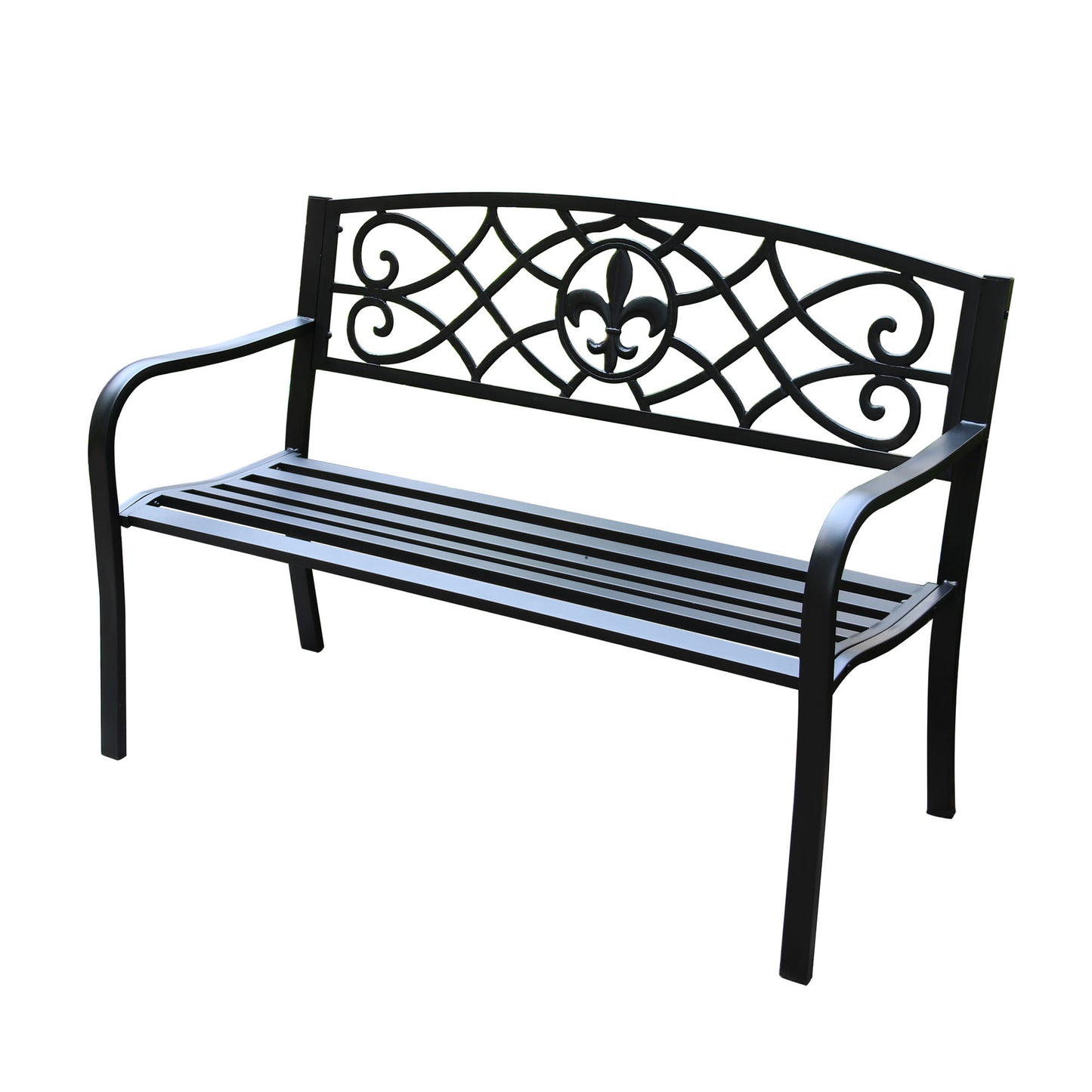 50 in. Steel Designer Outdoor Garden Bench - Black