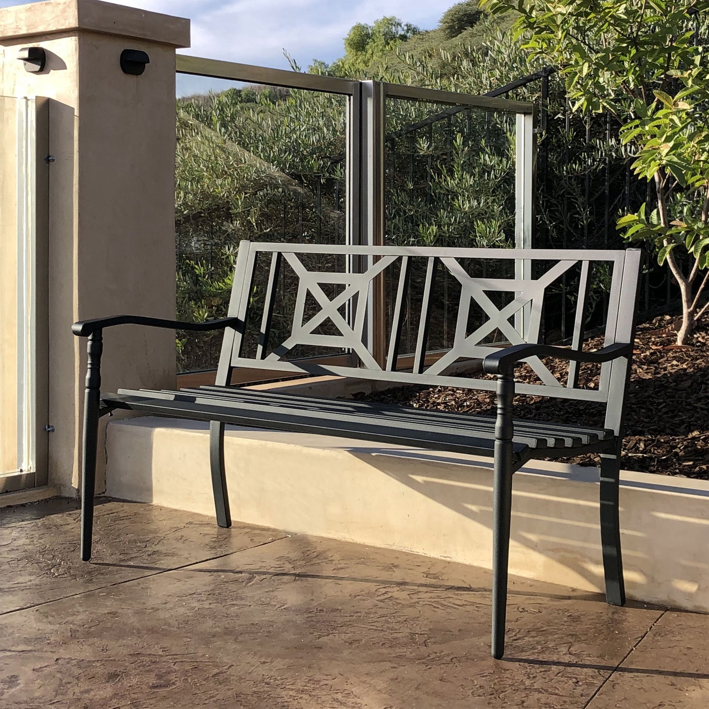 50 in. Deco Steel Outdoor Garden Bench - Black