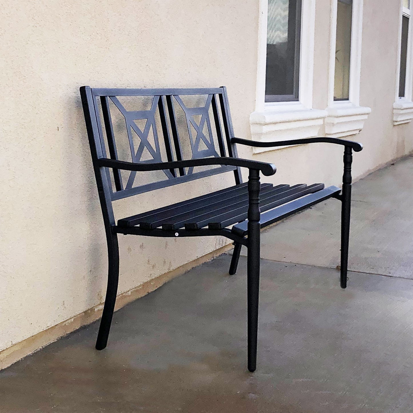 50 in. Deco Steel Outdoor Garden Bench - Black