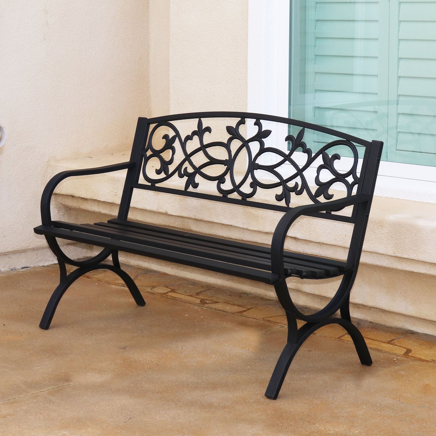 50 in. Steel Designer Outdoor Garden Bench - Black