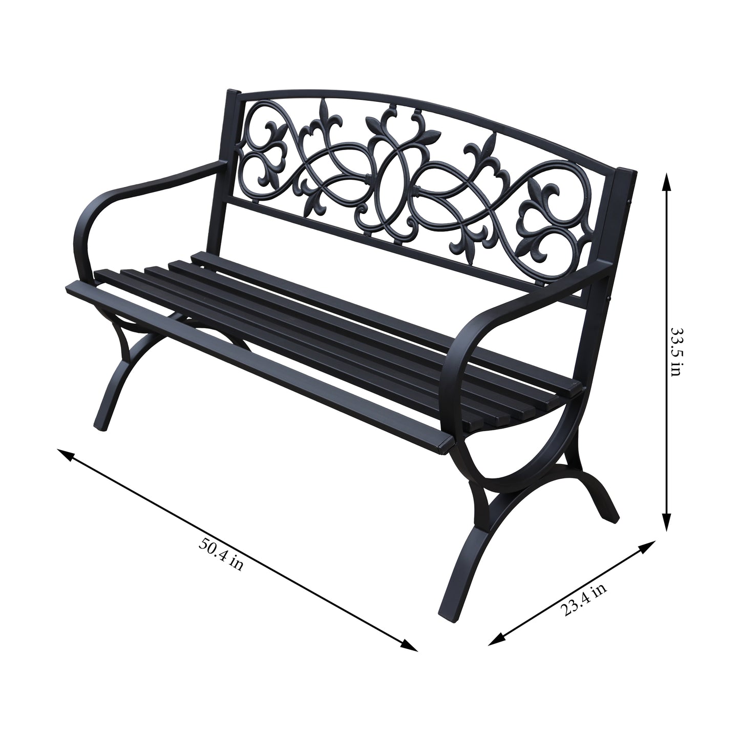 50 in. Steel Designer Outdoor Garden Bench - Black