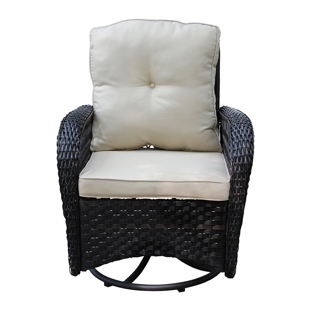 3 PCs Wicker Swivel Patio Conversation Set with Beige