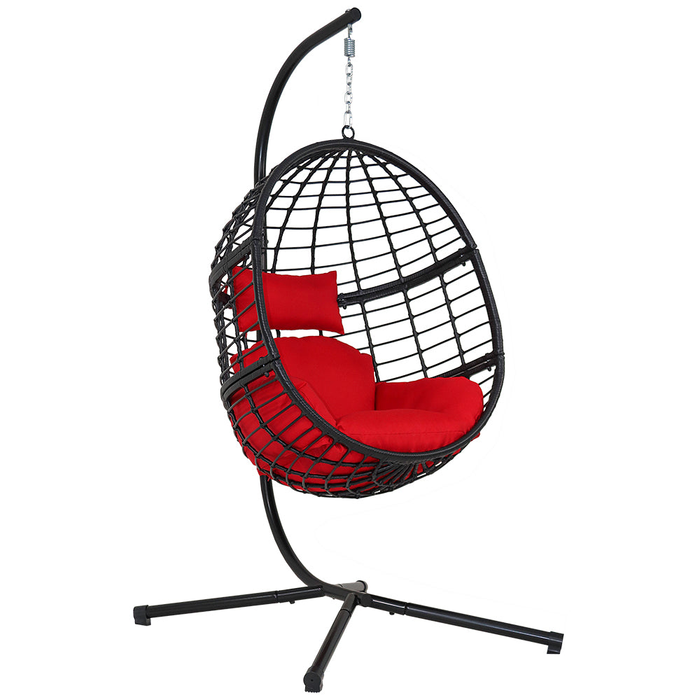 78 in. Black Wicker Outdoor Basket Swing Chair with Stand