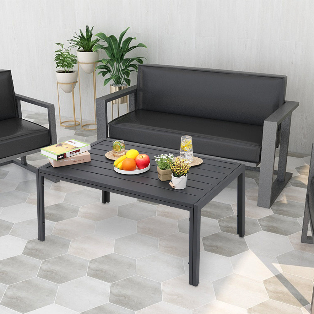 40 in. Rectangular Steel Outdoor Slat Coffee Table - Black