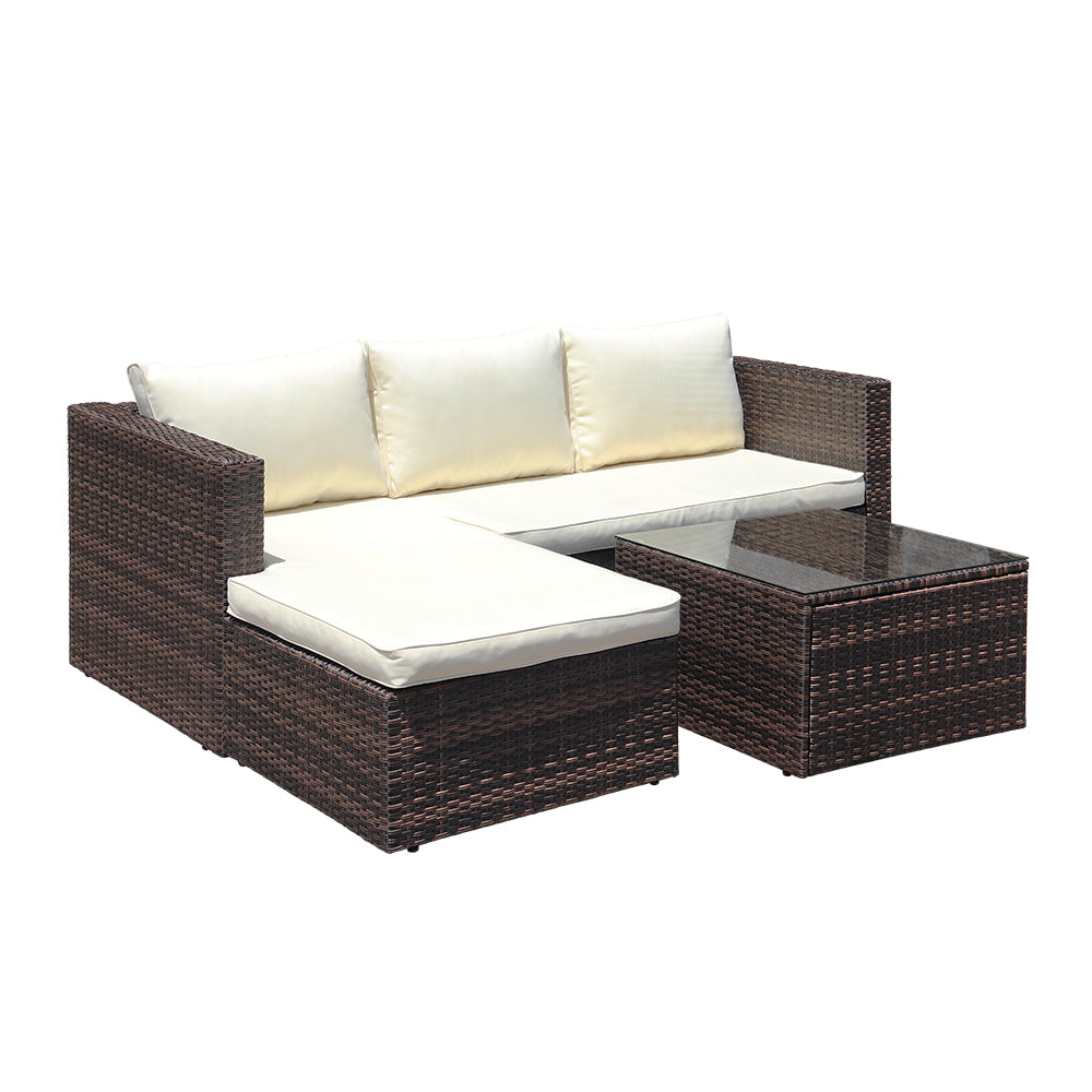 3 Piece Wicker Sectional Conversation Set with Cushions - Black, Brown, Grey