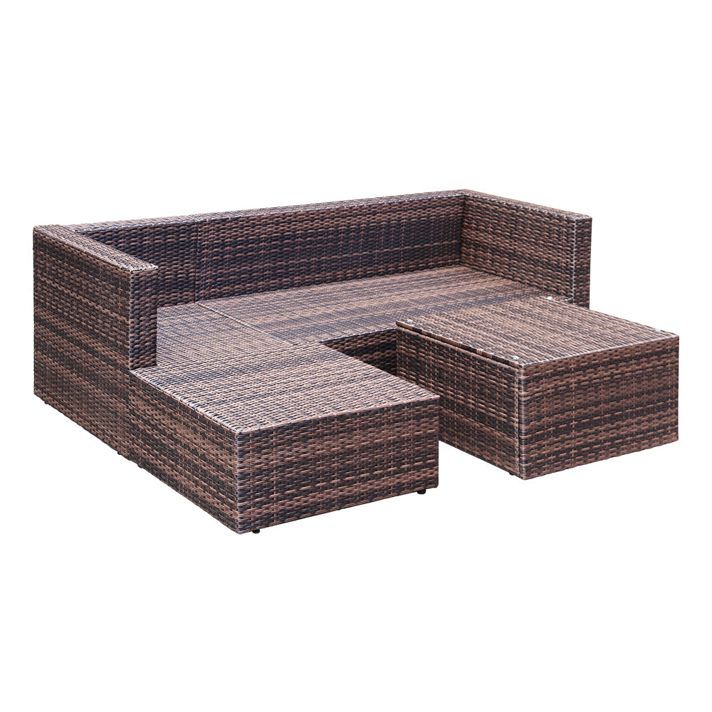 3 Piece Wicker Sectional Conversation Set with Cushions - Black, Brown, Grey