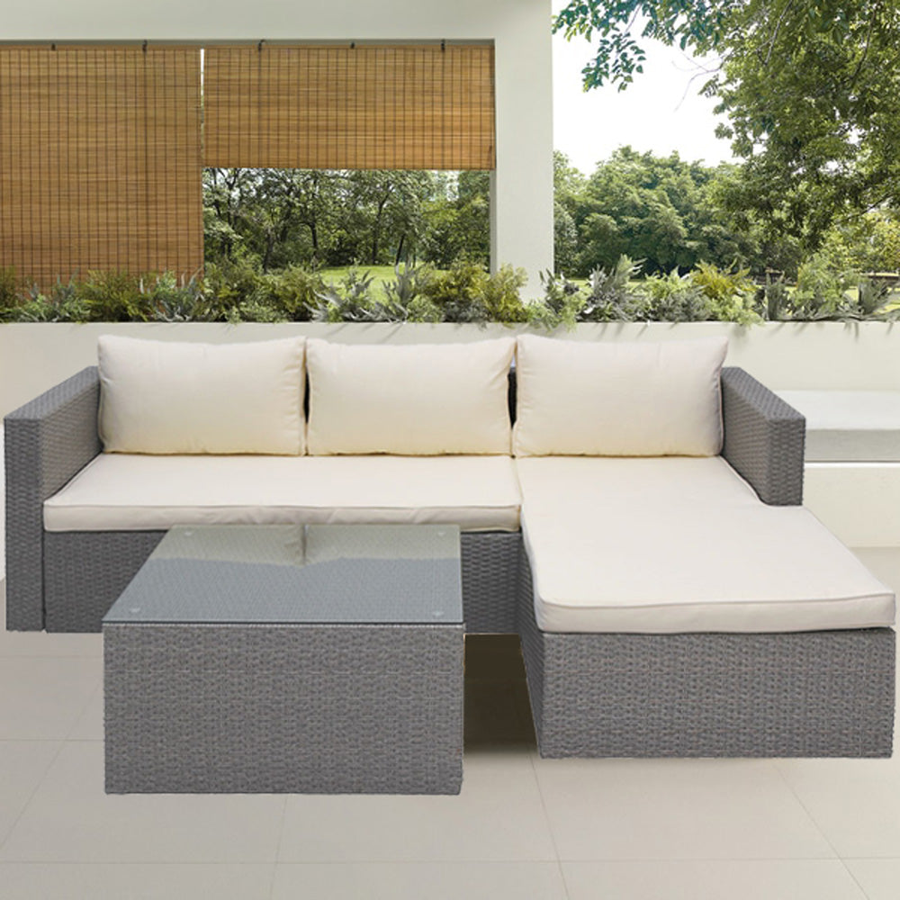 3 Piece Wicker Sectional Conversation Set with Cushions - Black, Brown, Grey