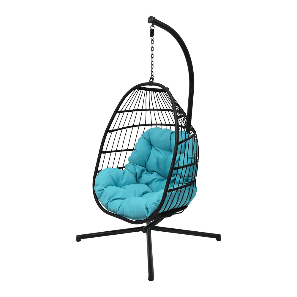 76 in. Black Wicker Outdoor Basket Swing Chair with Stand