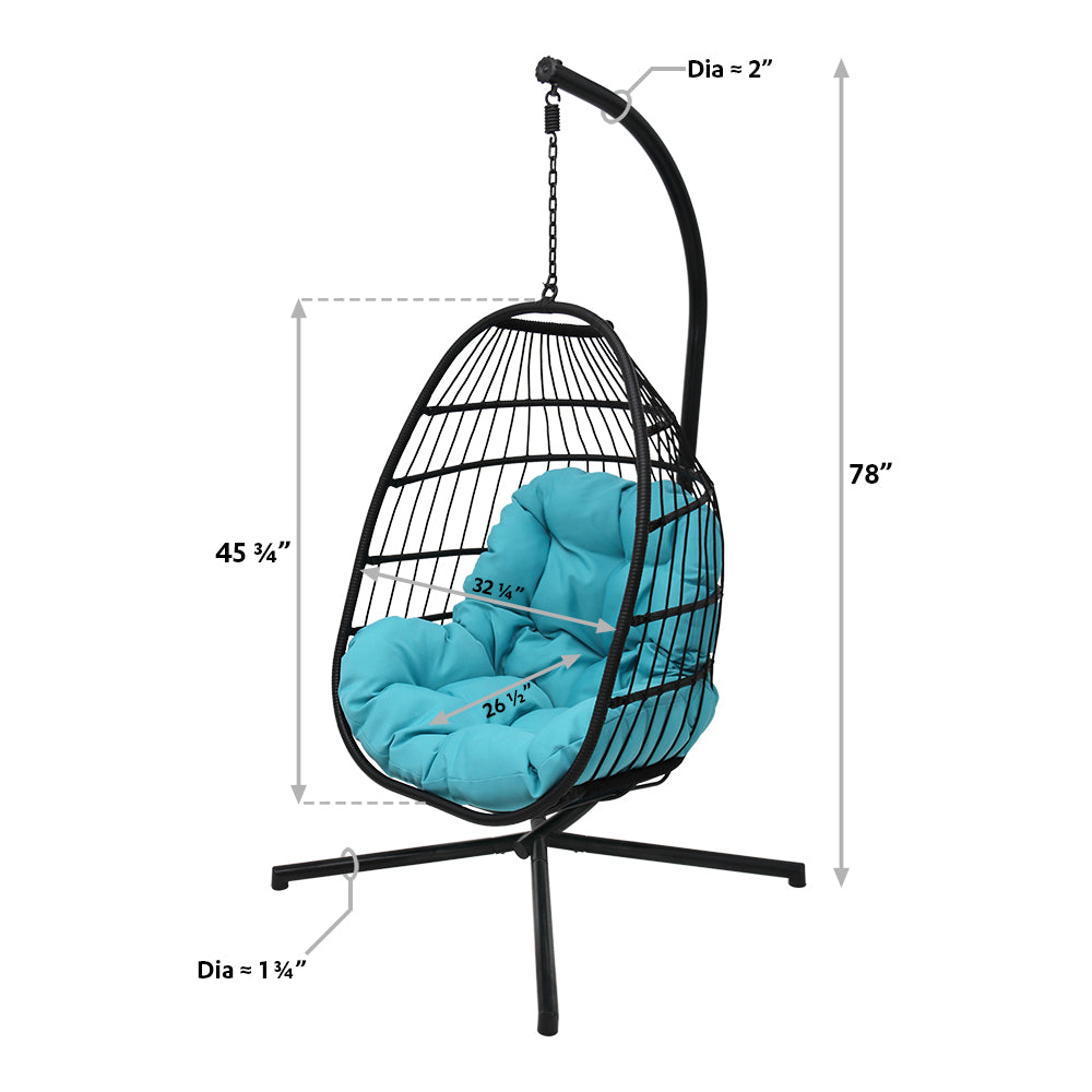 76 in. Black Wicker Outdoor Basket Swing Chair with Stand