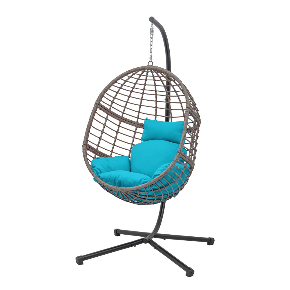 78 in. Grey Wicker Outdoor Basket Swing Chair with Stand