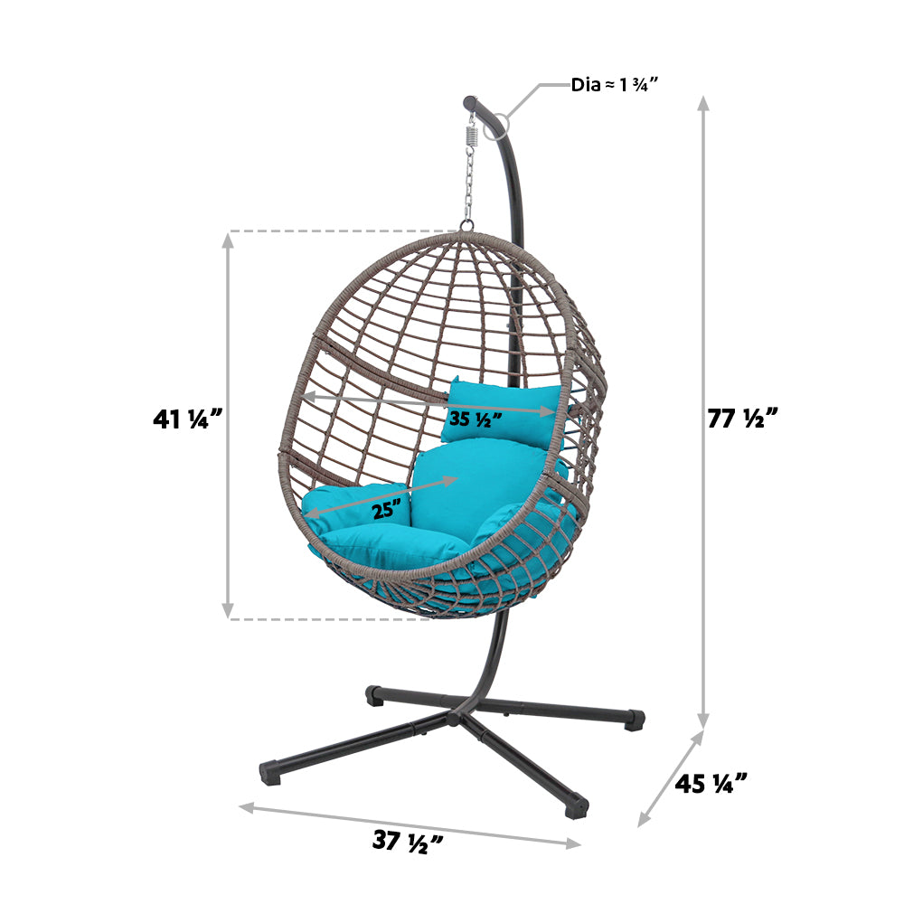 78 in. Grey Wicker Outdoor Basket Swing Chair with Stand