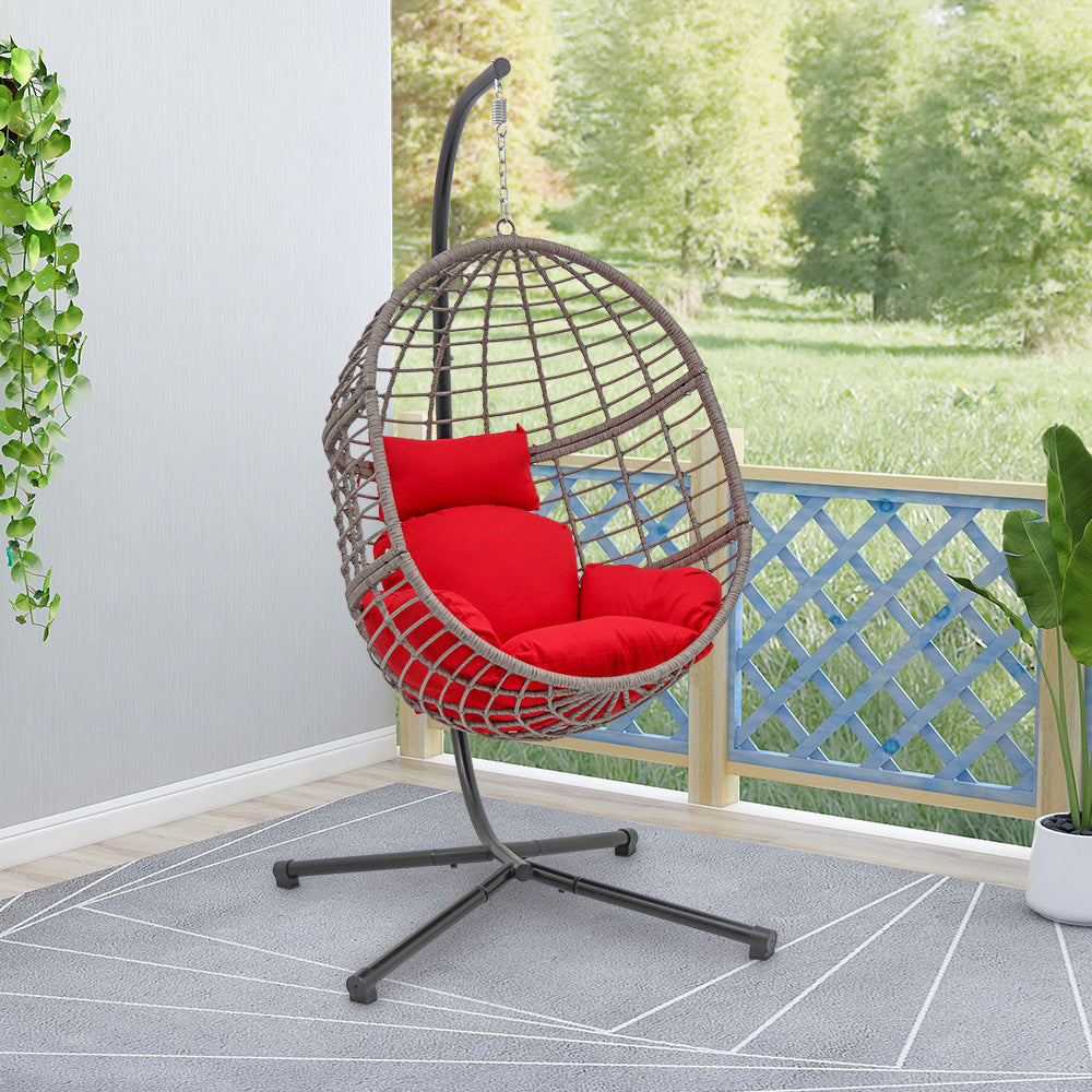78 in. Grey Wicker Outdoor Basket Swing Chair with Stand