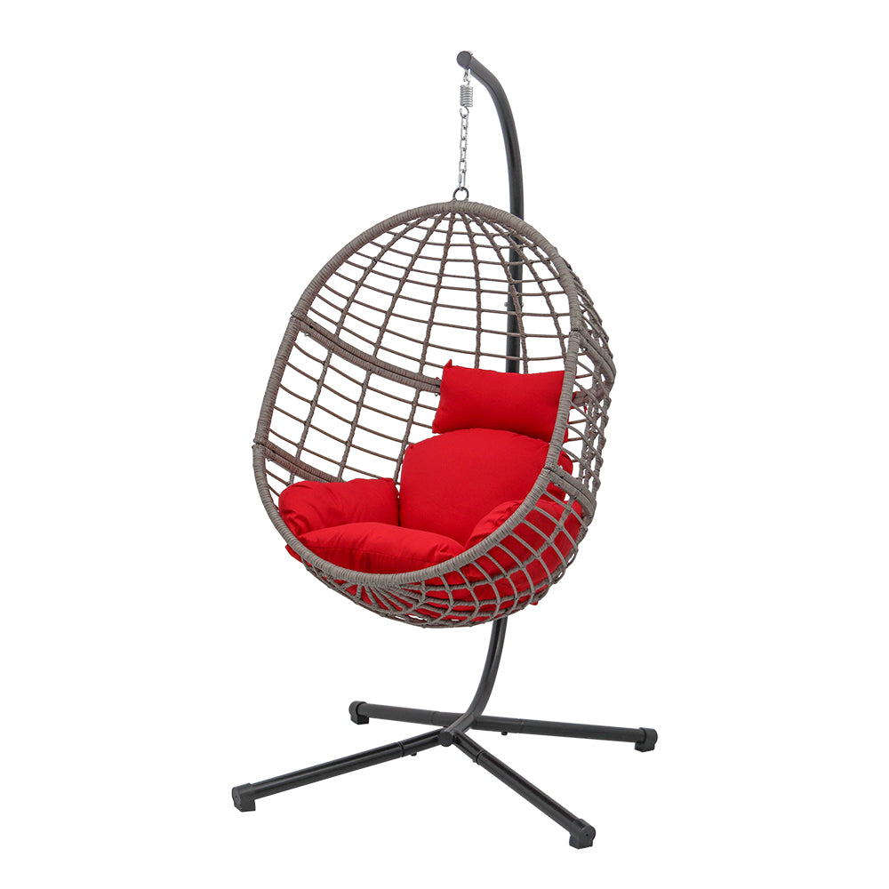 78 in. Grey Wicker Outdoor Basket Swing Chair with Stand