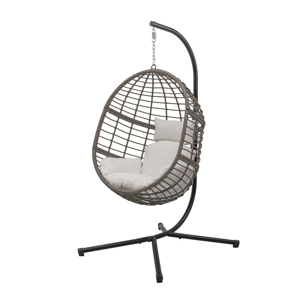 78 in. Grey Wicker Outdoor Basket Swing Chair with Stand
