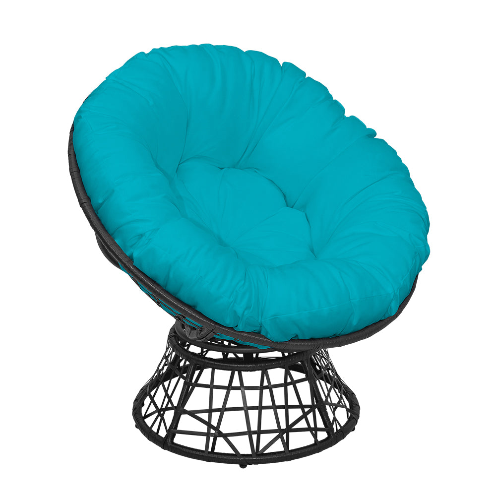 38 in. Black Wicker Outdoor Swivel Papasan Chair with Stand