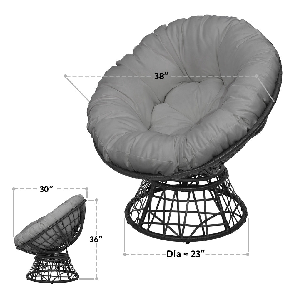 38 in. Black Wicker Outdoor Swivel Papasan Chair with Stand